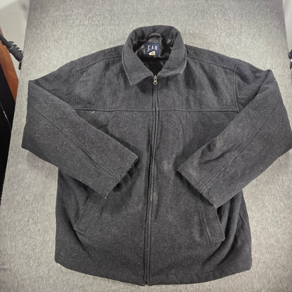 Vintage‎ GAP Wool Blend Jacket Mens XL Charcoal Grey Quilted Lining Full Zip